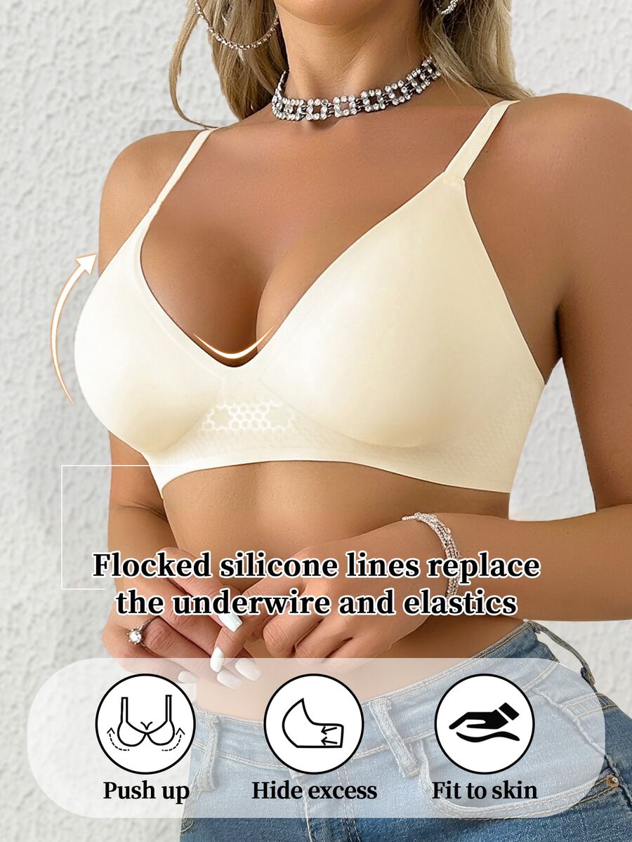 Seamless Jelly Bra For Women, Solid Color, Comfortable Spaghetti Strap Bra - Beige - View 1