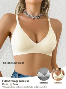Seamless Jelly Bra For Women, Solid Color, Comfortable Spaghetti Strap Bra - Beige - View 6