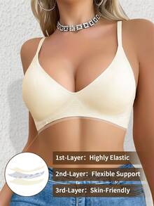 Seamless Jelly Bra For Women, Solid Color, Comfortable Spaghetti Strap Bra - Beige - View 5
