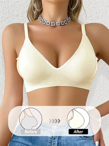 Seamless Jelly Bra For Women, Solid Color, Comfortable Spaghetti Strap Bra - Beige - View 4