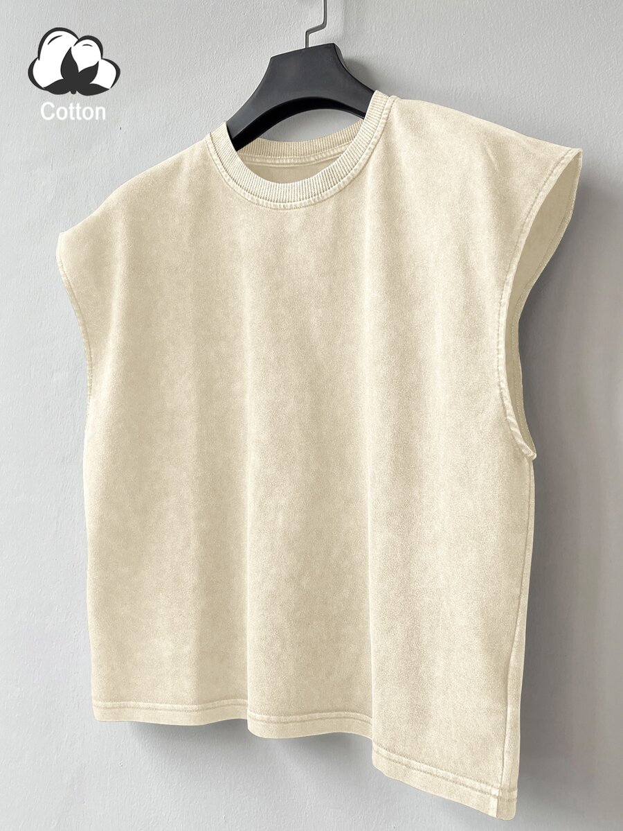 Manfinity Hypemode Men's Solid Color Round Neck Loose Casual Versatile Tank Top Cotton Tops Big Tank Top Sleeveless Tee Cut Sleeve T Men Muscle Tee Cotton, Holiday - Apricot - View 1