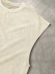 Manfinity Hypemode Men's Solid Color Round Neck Loose Casual Versatile Tank Top Cotton Tops Big Tank Top Sleeveless Tee Cut Sleeve T Men Muscle Tee Cotton, Holiday - Apricot - View 5