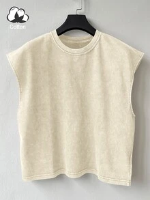 Manfinity Hypemode Men's Solid Color Round Neck Loose Casual Versatile Tank Top Cotton Tops Big Tank Top Sleeveless Tee Cut Sleeve T Men Muscle Tee Cotton, Holiday - Apricot - View 6