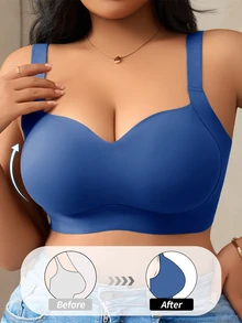 DesireSculpt 1 件女士无缝钢圈文胸，带模压罩杯、提升和侧支撑、舒适可调节肩带 - 藍色 - 查看 5