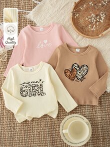 SHEIN Playful Pals 3件組女童秋季字母印花修身長袖T恤，甜美休閒百搭套裝 - 彩色 - 查看 8