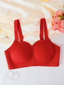 DesireSculpt 1 件女士无缝钢圈文胸，带模压罩杯、提升和侧支撑、舒适可调节肩带 - 紅色 - 查看 5