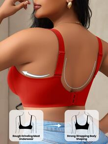 DesireSculpt 1 件女士无缝钢圈文胸，带模压罩杯、提升和侧支撑、舒适可调节肩带 - 紅色 - 查看 2