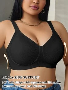SHEIN 加大码无钢圈无缝婚礼文胸，提升型 - 黑色 - 查看 4