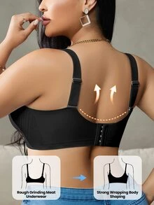 SHEIN 加大码无钢圈无缝婚礼文胸，提升型 - 黑色 - 查看 2