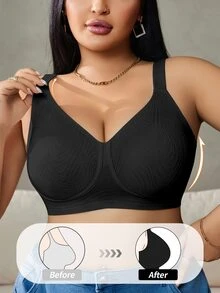 SHEIN 加大码无钢圈无缝婚礼文胸，提升型 - 黑色 - 查看 3