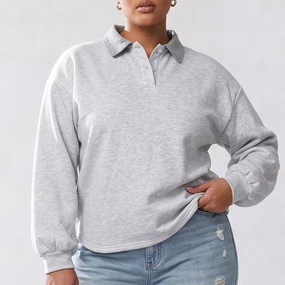 Plus Size Contrast Collar Polo Sweatshirt Soft Fleece Fabric Comfy For All-Day …