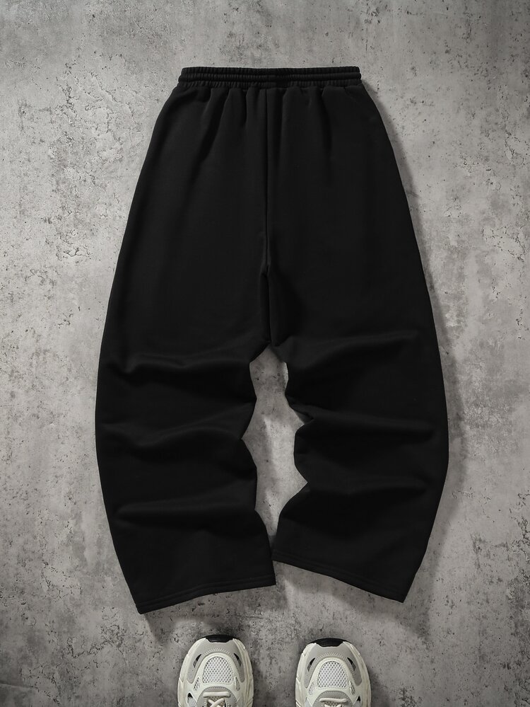 SHEIN Kids Tween Boy Casual Pleated Long Pants Black Sweatpants Minimalist All-Match Versatile, Y2k Bottoms, Ss26 , Back To School, Summer Outfits - Black - View 2