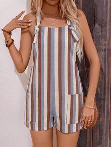 Breezaya Vacation Knotted Minimalist Striped Colorblock Pocket Romper - Multicolor - View 7