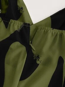 SHEIN PariChic Women's Vacation Print Tie-Up Ruched Spaghetti Strap Romper - Army Green - View 8
