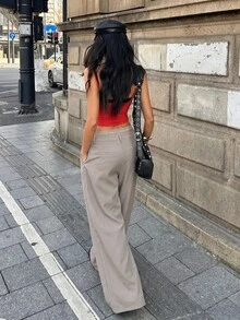 Coolane 女款蕾絲飾邊休閒百搭日常穿著長褲 - 杏色 - 查看 8