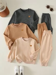 SHEIN 6件組男嬰秋冬可愛純色運動衫與長褲基礎套裝 多件式中性嬰兒服飾 嬰兒冬季運動套裝 男童慢跑褲 - 彩色 - 查看 5