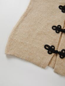 SHEIN Autumn Chinese Style Frog Button Knit Cardigan Women Round Neck Long Sleeve Slim Fit Jacket - Apricot - View 6