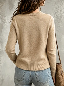 SHEIN Autumn Chinese Style Frog Button Knit Cardigan Women Round Neck Long Sleeve Slim Fit Jacket - Apricot - View 3