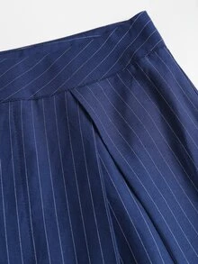 Sweetra Women's Blue Striped Pleated Long Suit Pants - Royal Blue - View 6