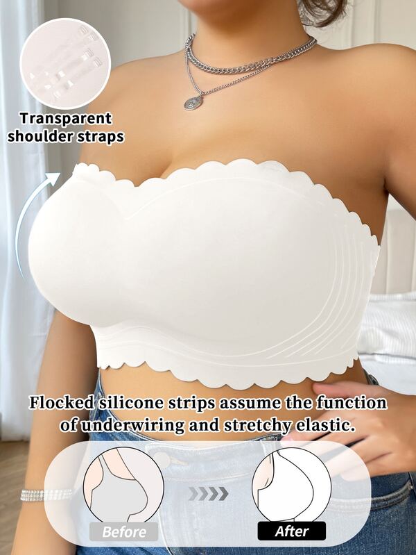 SHEIN Plus Size Seamless Strapless Bra With Lace Edge, Wireless Supportive Backless Underwire Bralette For Women, Lift