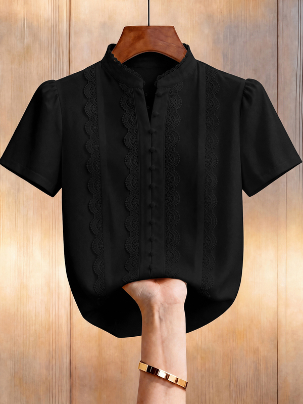 SHEIN LUNE CURVE 大码休闲纯色短袖衬衫，夏季
