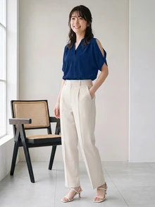SHEIN LUNE 女款簡約純色露肩上衣，日常休閒穿著 - 藏蓝色 - 查看 6