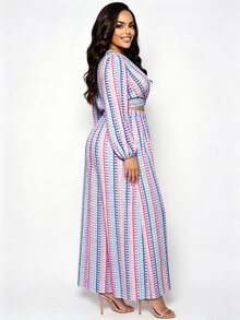 Poshavie Poshavie Plus-Size Women's Everyday & Vacation V-Neck Matching Set - Suitable For Summer And Autumn Wear Fall - Multicolor - View 2