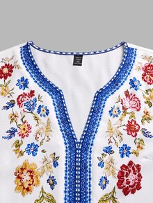 SHEIN LUNE CURVE Plus Size Women's Pastoral Style Woven Printed Casual Daily Commute Comfortable Beach Vacation Picnic Dress Fall - White - View 6
