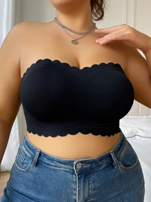 SHEIN 1 件女士加大码无肩带无钢圈文胸，无缝衬垫蕾丝花边露背性感抹胸式文胸无肩带文胸硅胶文胸抹胸无肩带文胸加大码粘性文胸无肩带文胸加大码女士无肩带文胸适合大胸部防滑无肩带文胸，提升 - 黑色 - 查看 5