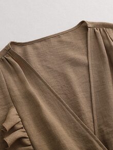 SHEIN Gaun Kasual Boho Elegan Musim Gugur/Dingin dengan Hiasan Rumbai di Bagian Bawah untuk Liburan, Kantor, Makan Siang, Liburan, dan Perjalanan, Nuansa Cokelat Musim Gugur 2026 - Khaki - View 9