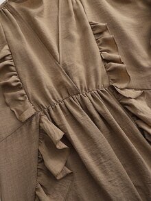 SHEIN Gaun Kasual Boho Elegan Musim Gugur/Dingin dengan Hiasan Rumbai di Bagian Bawah untuk Liburan, Kantor, Makan Siang, Liburan, dan Perjalanan, Nuansa Cokelat Musim Gugur 2026 - Khaki - View 5