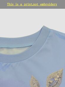 Franclia Loose Casual Printed Shirt With Design Elements - Blue - View 3