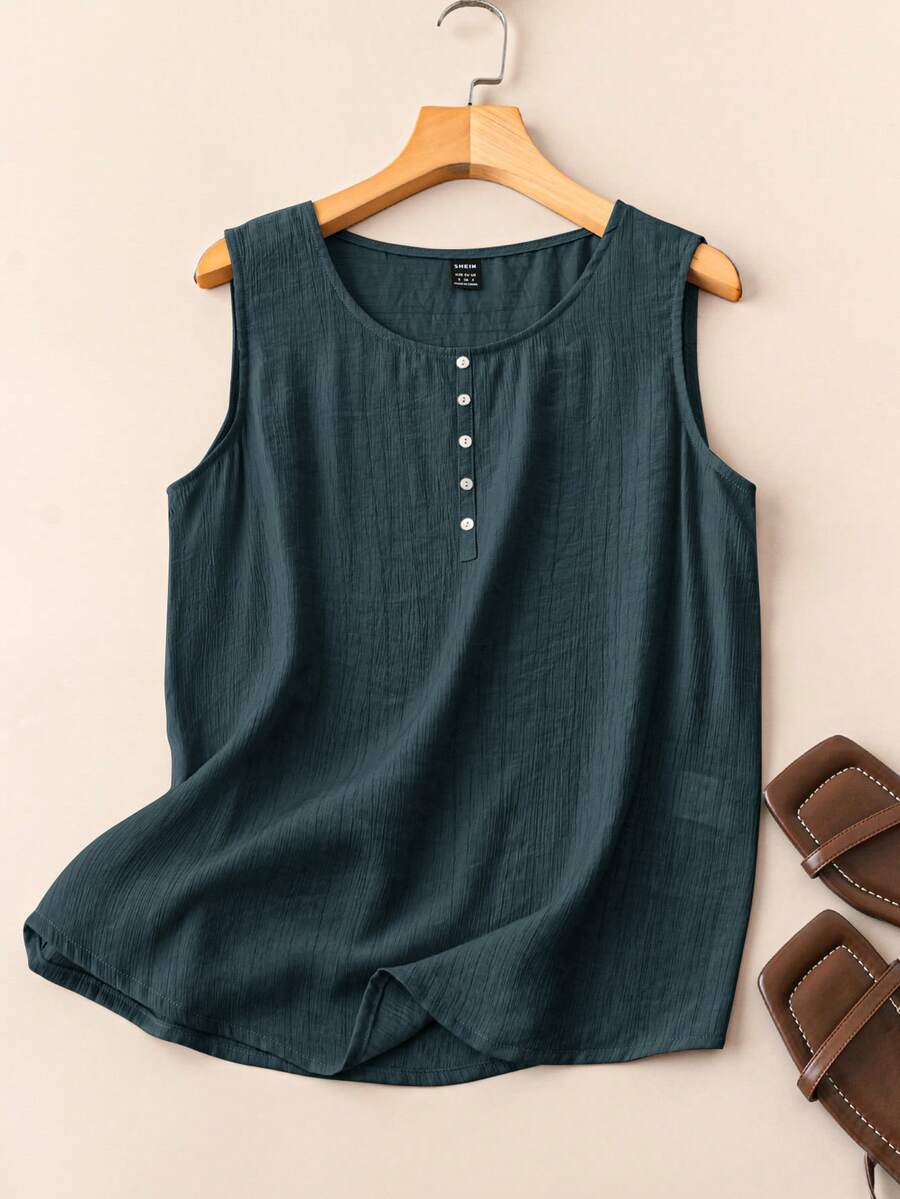 EMERY ROSE Women's Casual Solid Color Round Neck Tank Top - Dark Green - View 1