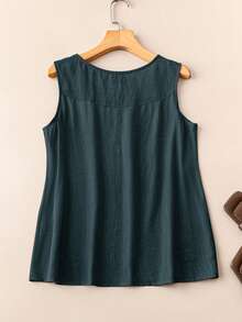 EMERY ROSE Women's Casual Solid Color Round Neck Tank Top - Dark Green - View 2