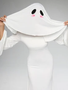 ROMWE Anime Cute Ghost White Phantom Halloween Cosplay Women Long Dress - White - View 2