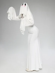 ROMWE Anime Cute Ghost White Phantom Halloween Cosplay Women Long Dress - White - View 8