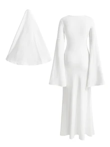 ROMWE Anime Cute Ghost White Phantom Halloween Cosplay Women Long Dress - White - View 4