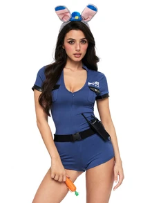ROMWE Anime Women's Letter Print Colorblock Casual Daily Wear Romper - Blue - View 4