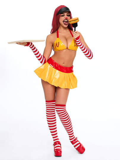 Anime Set da 2 pezzi per donna, top bikini sexy e minigonna da cosplay di Ognissanti a tema McDonald's