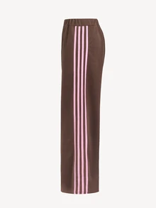 SHEIN Tween女孩粉色膠帶裝飾棕色純色保暖寬鬆衛衣寬腿運動褲2件套 - 棕色 - 查看 4