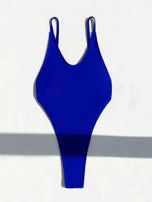 Swim SXY Women's Solid Color Backless One-Piece Swimsuit For Beach Vacation Summer - Royal Blue - View 4