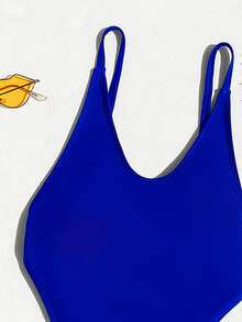 Swim SXY Women's Solid Color Backless One-Piece Swimsuit For Beach Vacation Summer - Royal Blue - View 7