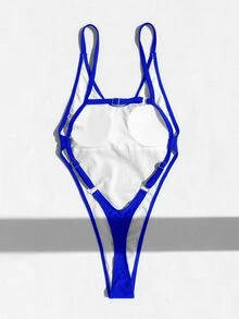 Swim SXY Women's Solid Color Backless One-Piece Swimsuit For Beach Vacation Summer - Royal Blue - View 3