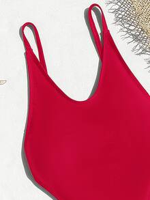 Swim SXY 2025 Women's Backless Spaghetti Strap One-Piece Swimsuit, Vacation & Beach For Summer - Red - View 3