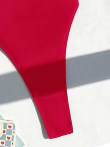 Swim SXY 2025 Women's Backless Spaghetti Strap One-Piece Swimsuit, Vacation & Beach For Summer - Red - View 6