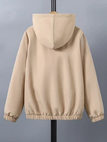 SHEIN 青少年男孩時尚百搭恐龍印花連帽外套 秋季 - 卡其色 - 查看 7