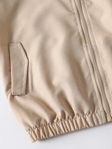 SHEIN 青少年男孩時尚百搭恐龍印花連帽外套 秋季 - 卡其色 - 查看 5