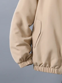 SHEIN 青少年男孩時尚百搭恐龍印花連帽外套 秋季 - 卡其色 - 查看 6