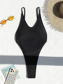 Swim SXY 夏季海灘女士性感時尚中空連環圓環連接的一件式泳衣 - 黑色 - 查看 4