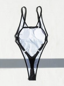 Swim SXY 夏季海灘女士性感時尚中空連環圓環連接的一件式泳衣 - 黑色 - 查看 6